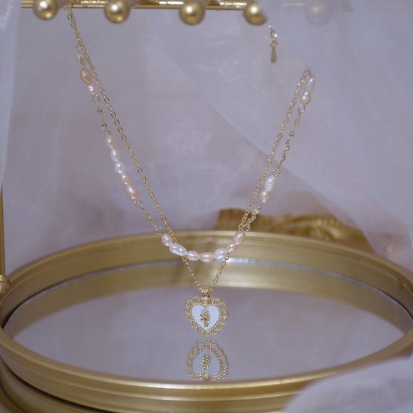 Jewelry - NEW 14K Gold Plated Pearl Heart Layered Necklace